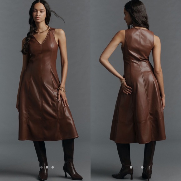 Anthropologie Paige Fiorella Faux Leather Midi Dress - Picture 2 of 12